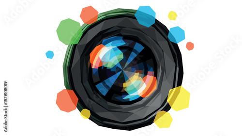 colorful polygonal camera lens abstract illustration with geometric shapes modern design