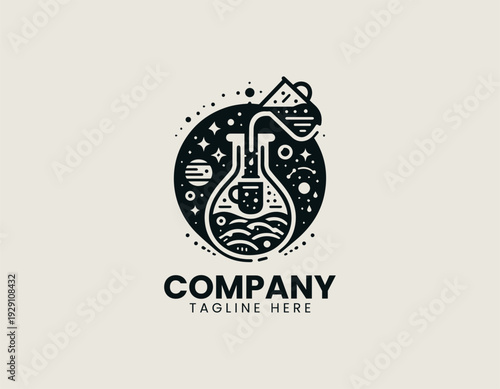 Abstract brewing flask and pouring mug in clean modern vector illustration style