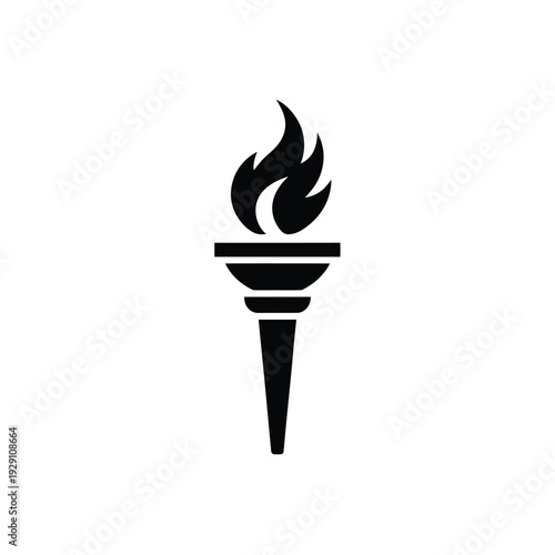 A simple black silhouette of a burning olympic torch icon