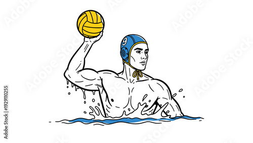water polo player throwing ball hand drawn illustration in minimalist style
