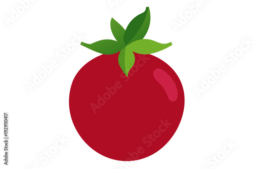 A vibrant red tomato icon with green leaves on a white background