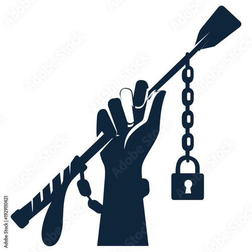 BDSM Hand with Paddle and Lock - Fetish Lifestyle Emblem - Adult Entertainment Vector. 
