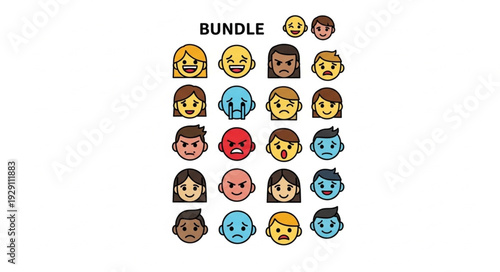 Bundle of diverse emoji faces representing various human emotions and expressions.