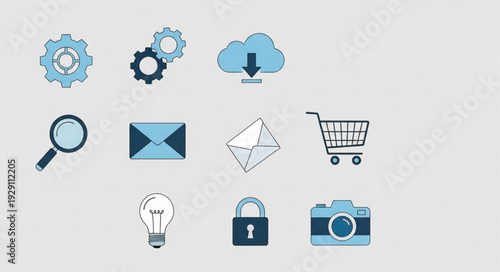 Collection of various digital icons representing different online services and tools.