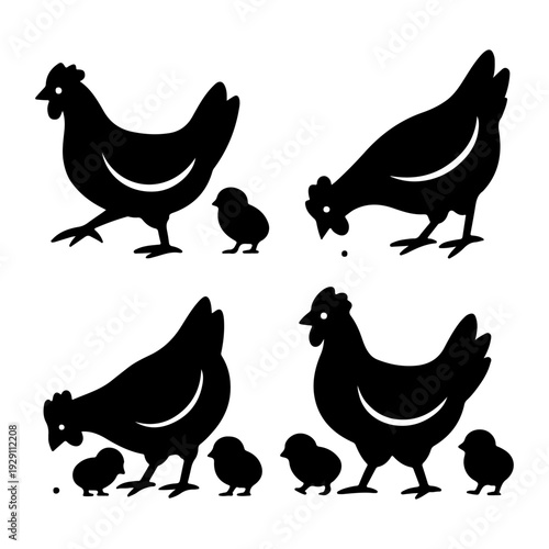 ector illustration of a stylized chicken standing on a white background.