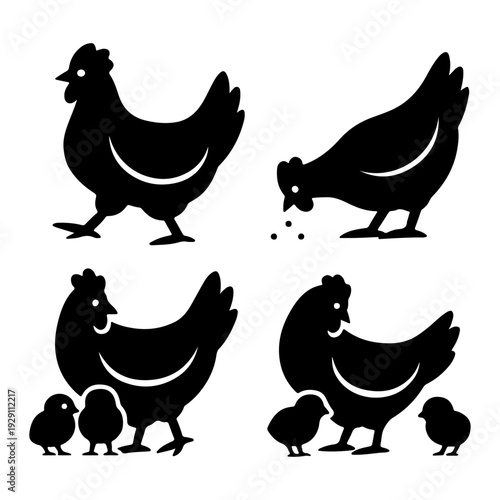 ector illustration of a stylized chicken standing on a white background.