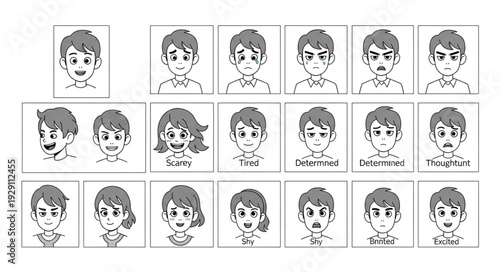 Diverse Expressions of Human Emotions in a Series of Facial Portraits.