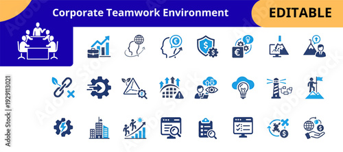 Corporate Leadership And Financial Strategy Editable Icon Collection