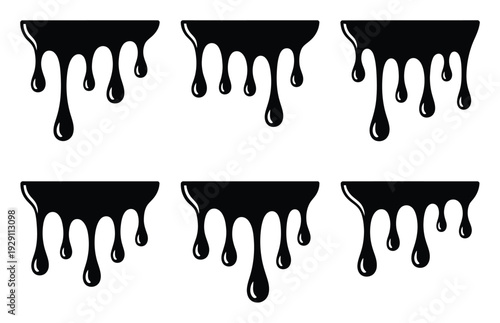 Black Ink Drips and Drops Six Variations