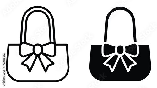 Of a handbag with a bow, line and solid fill