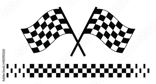 Two Crossed Checkered Flags and Border for Racing or Victory