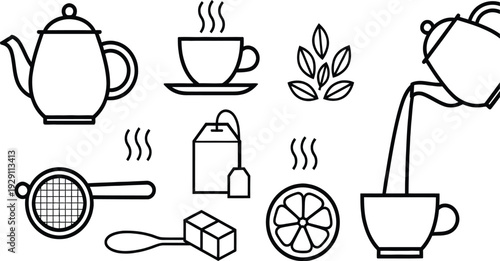 Set of 9 tea icons vector
