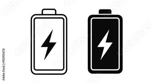 Two battery icons with lightning bolt symbols one full one depleted silhouette