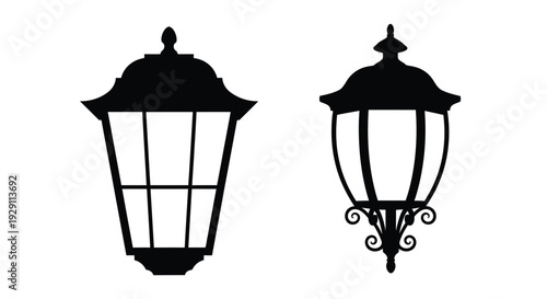 Two ornate vintage lamp silhouettes against a white background detailed and decorative design