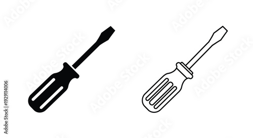 Two screwdrivers depicted as black and white silhouettes against a clean white background