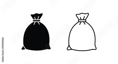 Two simple sacks or bags icon illustration one filled and one empty silhouette