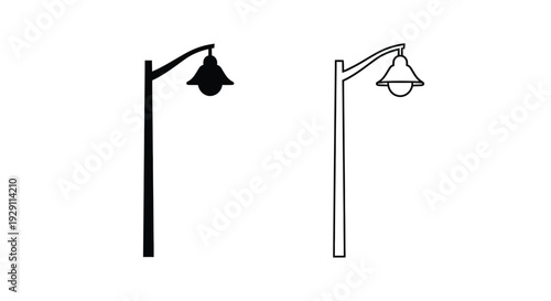 Two stylized lamp posts one black and one white simple line drawing silhouette
