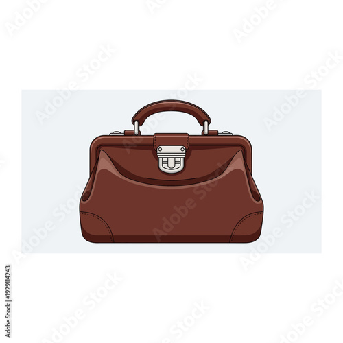 Vintage Doctor's Bag, Classic Medical Attire, Brown Leather