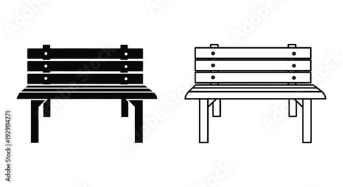 Two wooden benches illustration one black and one white simple design silhouette