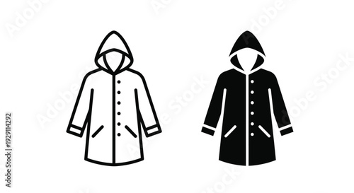 Two hooded raincoats black and white displayed as a graphic design silhouette