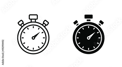 Two stopwatch icons displayed side by side simple design black and white silhouette