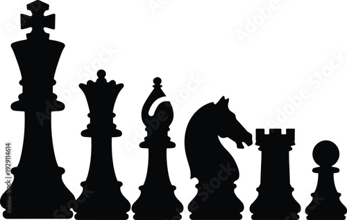 Chess pieces silhouette set isolated on white background strategy leadership game concept black vector illustration