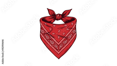 Vibrant red bandana displaying a classic paisley print, symbolizing freedom and rebel spirit, perfect for clothing brand promotions, party invitations, or cultural event posters.