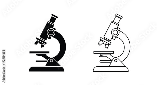 Microscope icon set with black and white versions a scientific laboratory tool silhouette