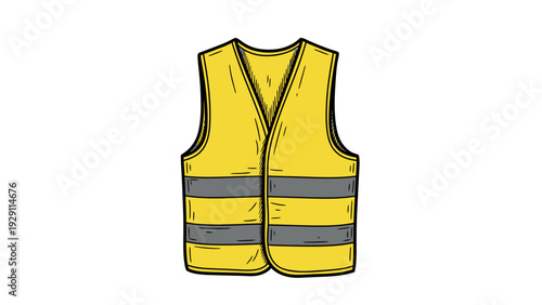 A professional high visibility yellow safety vest with reflective grey stripes provides essential protective workwear for construction workers, road crews, and emergency personnel, ensuring