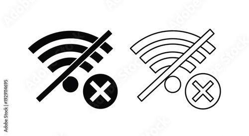 Wireless signal icons showing connectivity and disconnection with a clear silhouette design