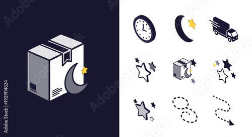 Washing Machine Icon with Celestial Symbols.