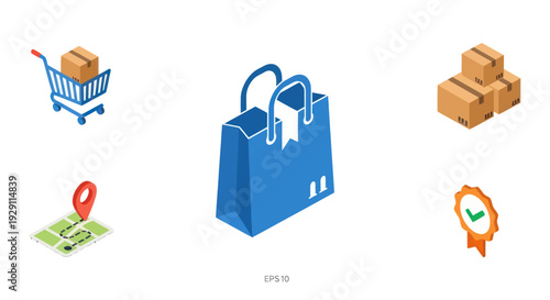 Blue Shopping Bag with Handles and Logo.
