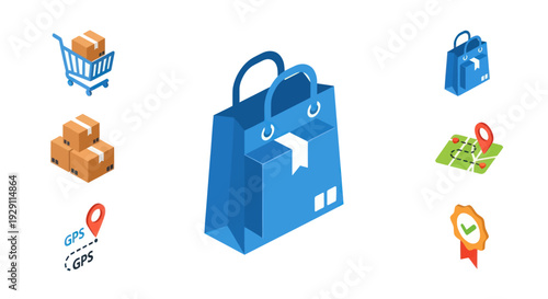 Blue Shopping Bag with White Arrow.