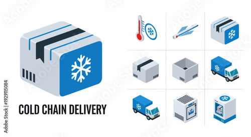 Cold Chain Delivery Boxes and Icons.