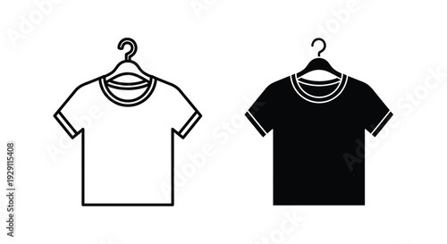 Two t shirts on hangers one white and one black presented as a simple silhouette