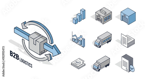 B2B Logistics Graphic with Various Shipping Containers.