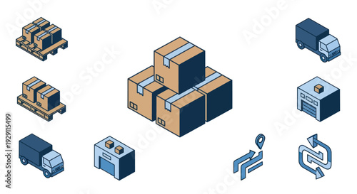 Isometric Boxes and Shipping Containers Illustration.