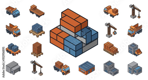 Isometric Warehouse Containers and Logistics Equipment.