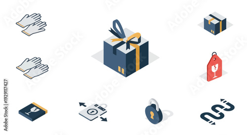 Gift Box with Ribbon and Other Icons.
