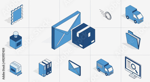 Blue 3D Icons Representing Digital Files and Folders.