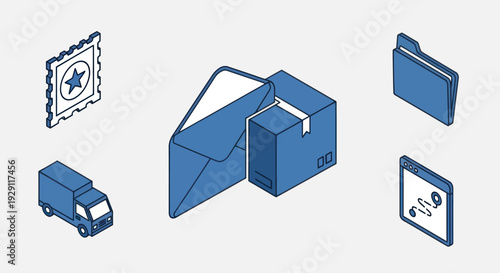 Delivery Box Truck Package Shipping Icons.