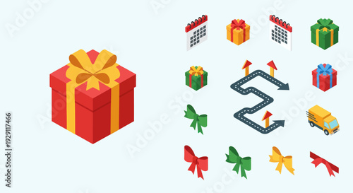 Red Gift Box with Yellow Ribbon Icons.