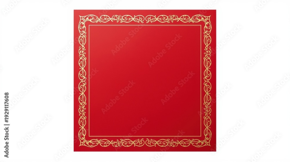 Fototapeta premium A richly decorated red book cover with intricate gold detailing around the edges