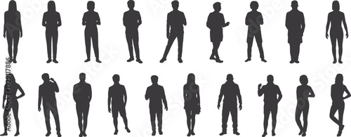 Business people silhouettes set, men and women standing in various poses corporate vector illustration collection