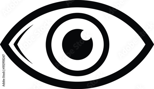 Eye icon simple black symbol, vision and view concept, minimal flat design isolated on white background
