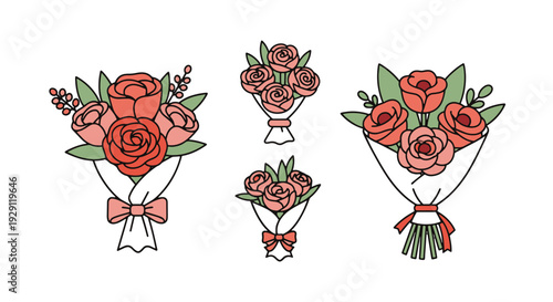Flower Bouquet Line creative tone color illustration