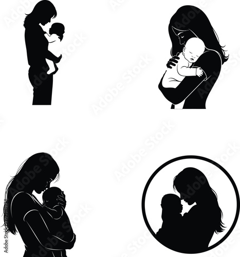 Mother's day silhouette images of loving mothers and children