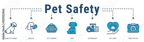Pet Safety banner presenting protective equipment used during treatment, recovery, and safe pet handling