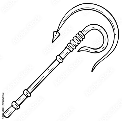Traditional Egyptian pharaoh scepter and flail line art illustrating ancient power and authority