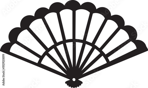 A traditional japanese folding fan icon in black and white, representing culture and elegance.